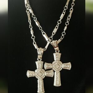 2 Chunky Cz Cross Necklaces